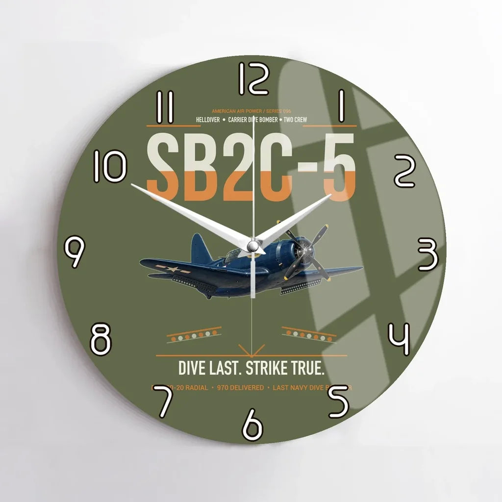 SB2C-5 Helldiver design on green army no frame wall clock