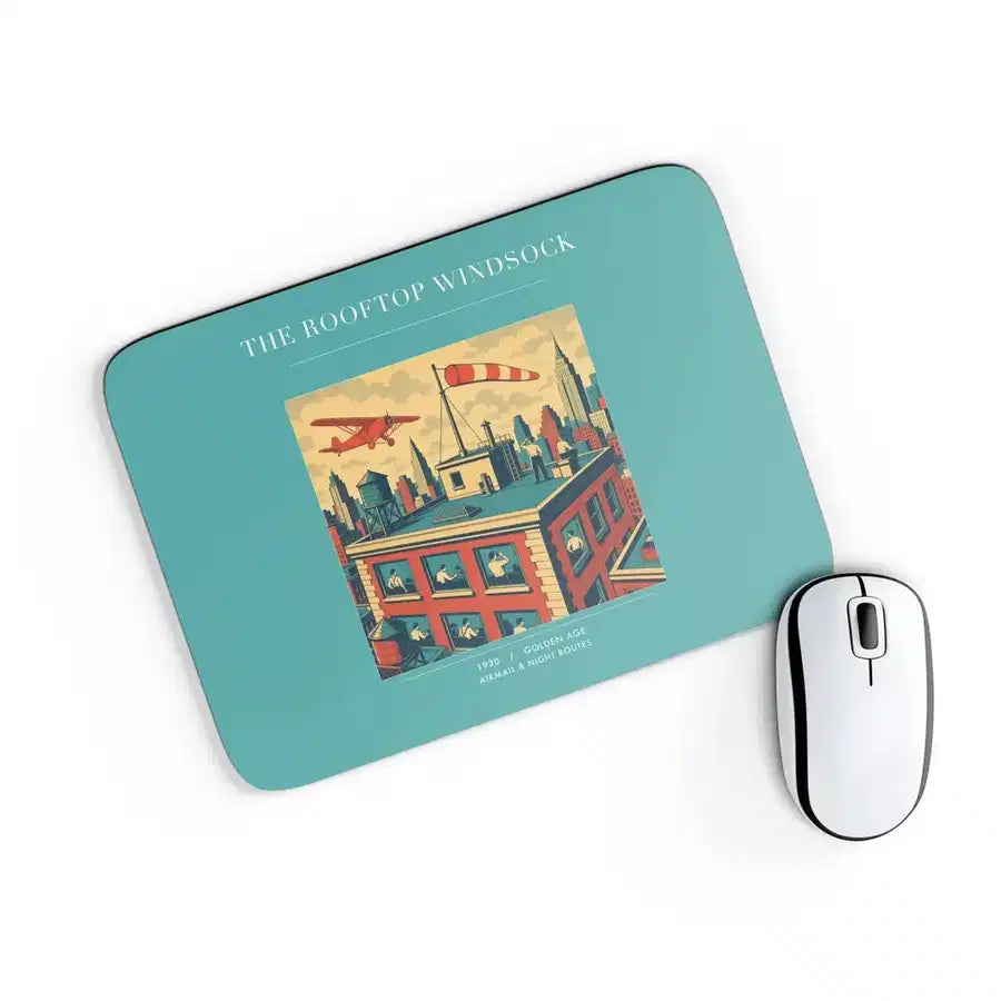 VINTAGE G4312 - The Rooftop Windsock - Designed Mouse Pads design on turquoise rectangle