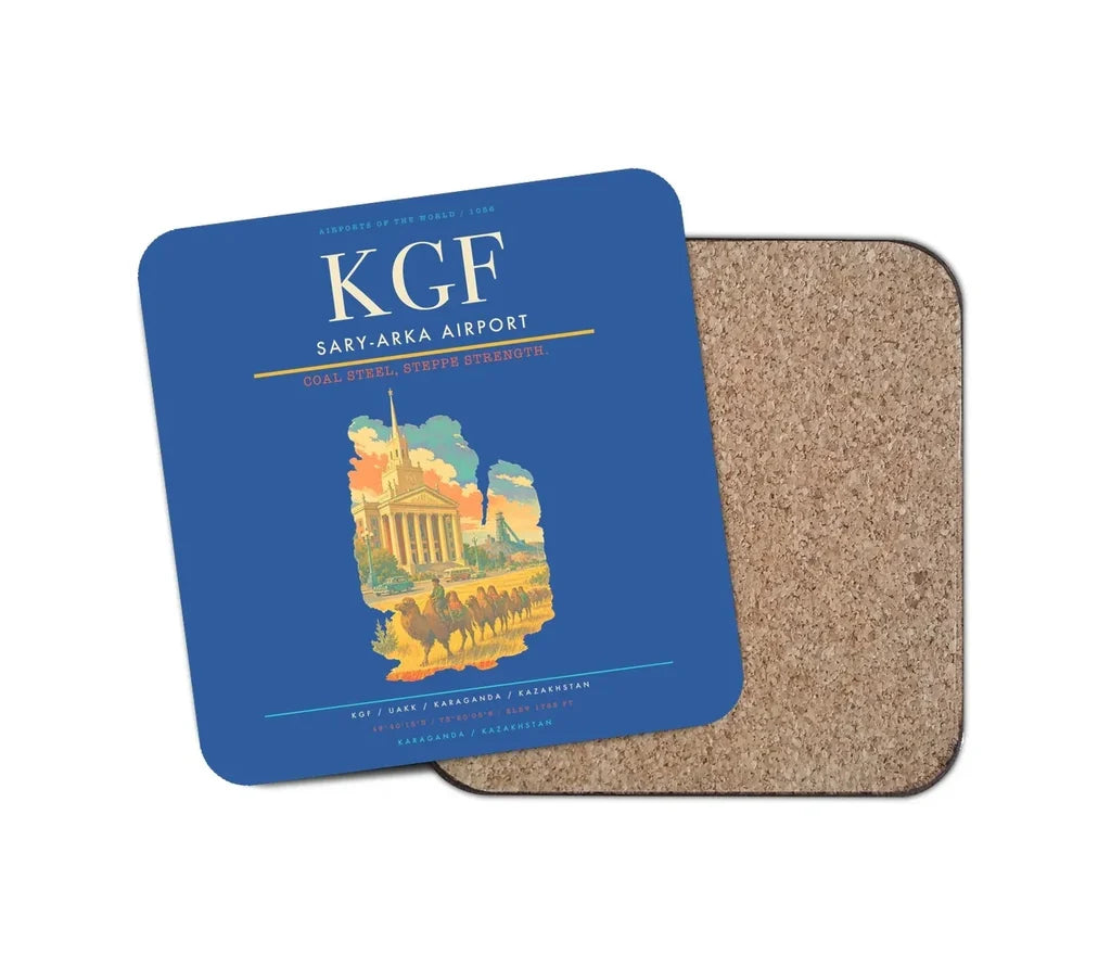 Sary-Arka Airport (KGF) design on blue 1 piece coaster
