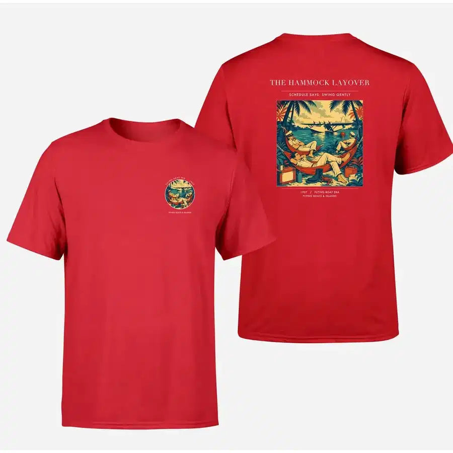 VINTAGE G4408 - The Hammock Layover - Double-Side T-Shirt design on red double side t shirt