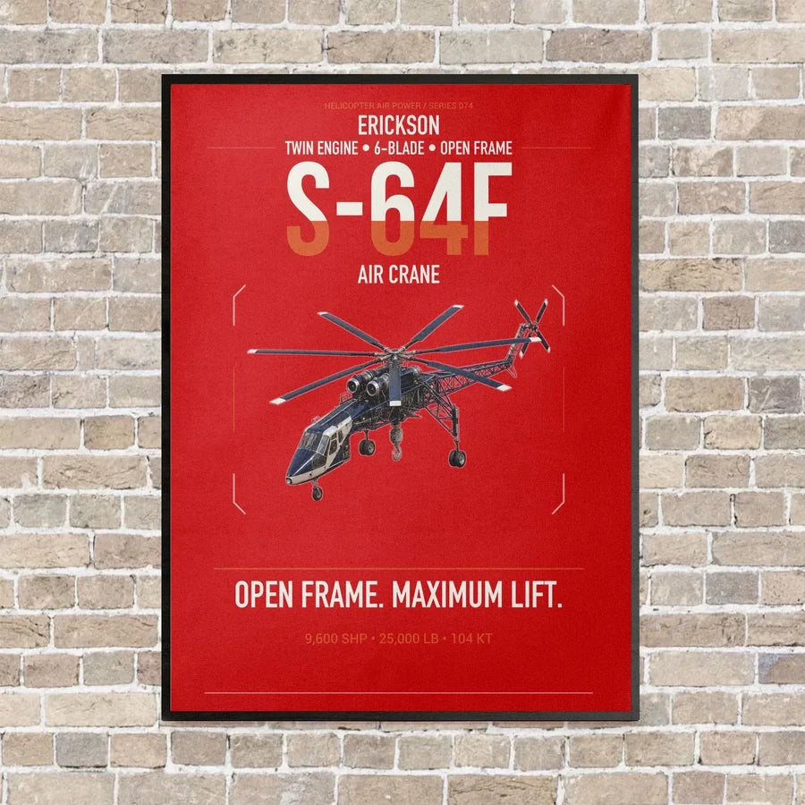 Erickson S-64F Air Crane vertical canvas print - framed - red background