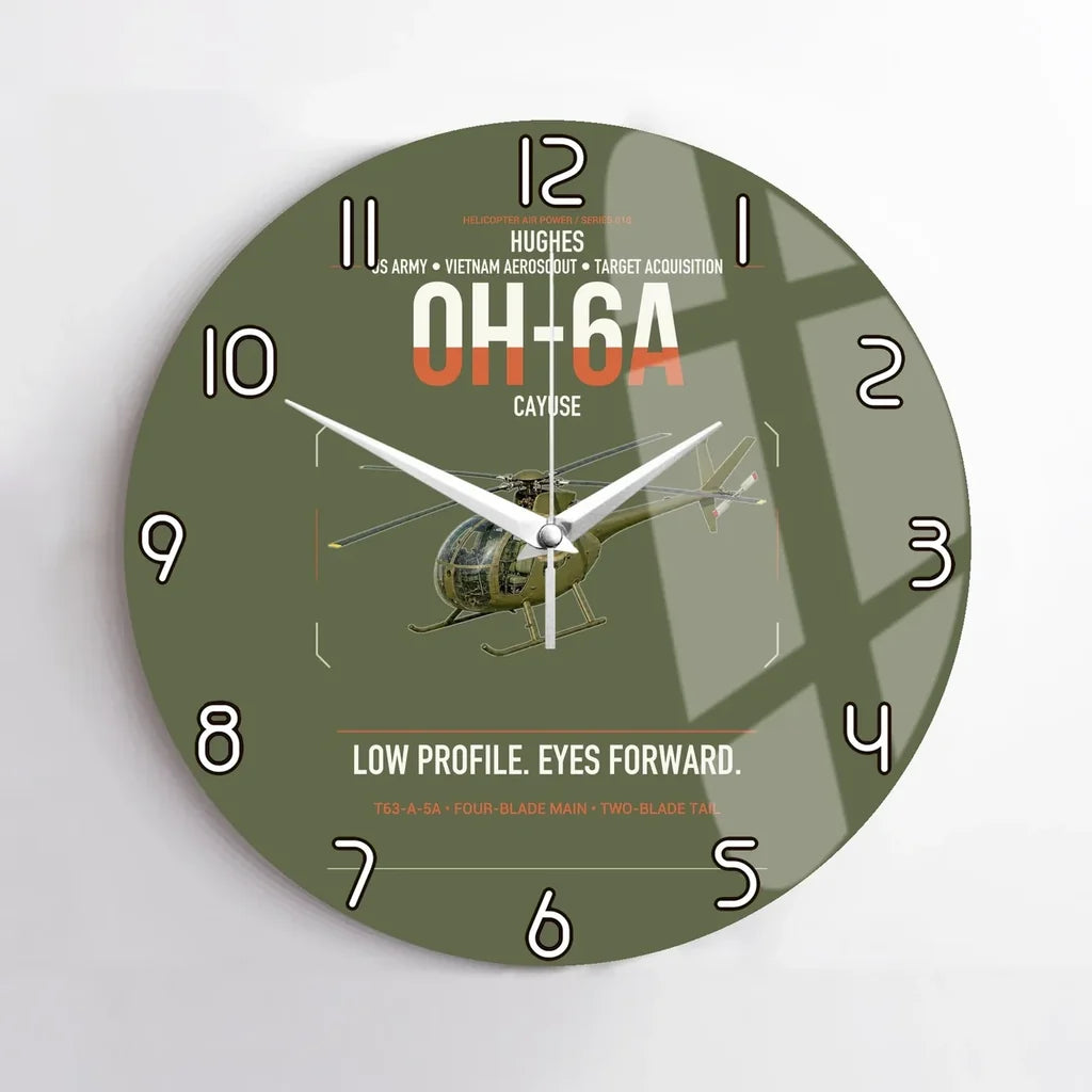 Hughes OH-6A Cayuse design on green army no frame wall clock