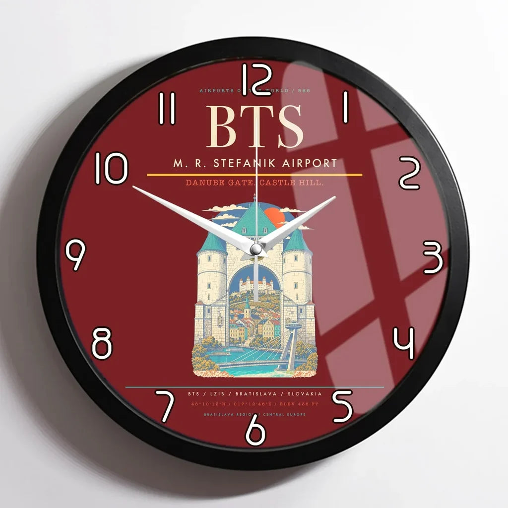 M. R. Stefanik Airport BTS Wall-Clock Framed - Dark Red