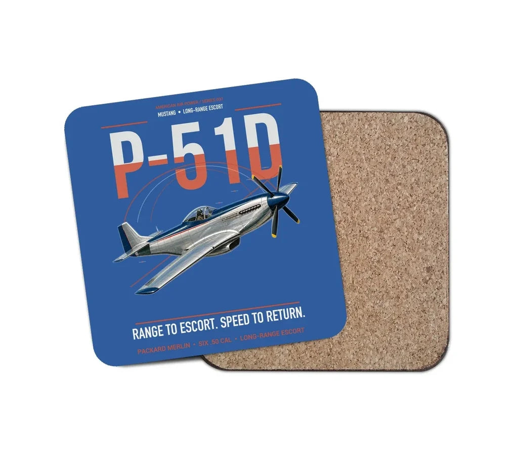P-51D Mustang design on blue 1 piece coaster