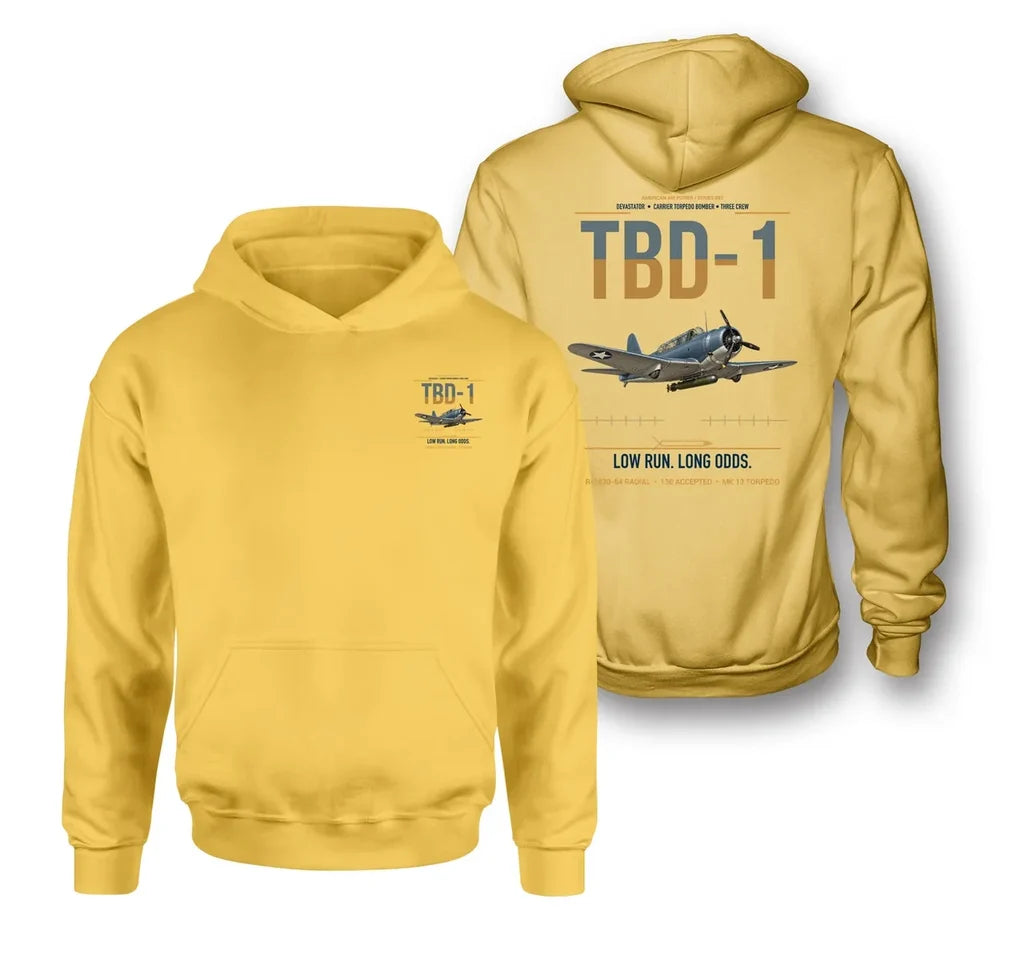 TBD-1 Devastator design on yellow double-side hoodie, double-side print