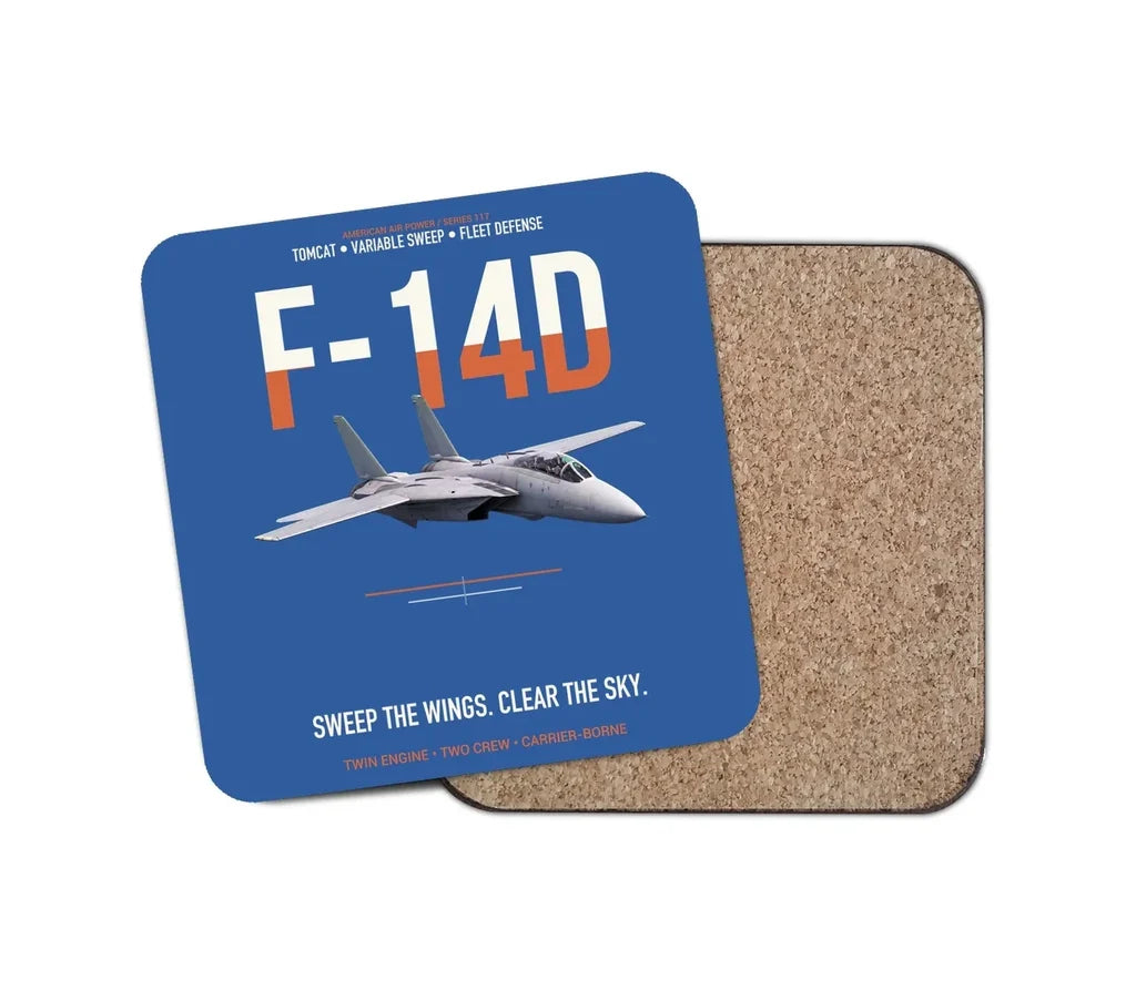 F-14D Tomcat Sweep The Wings Clear The Sky design on blue 1 piece coaster