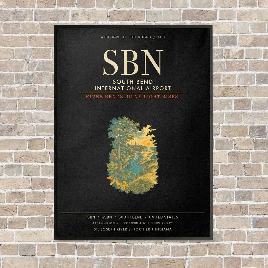 South Bend International Airport SBN - Canvas Framed - Black