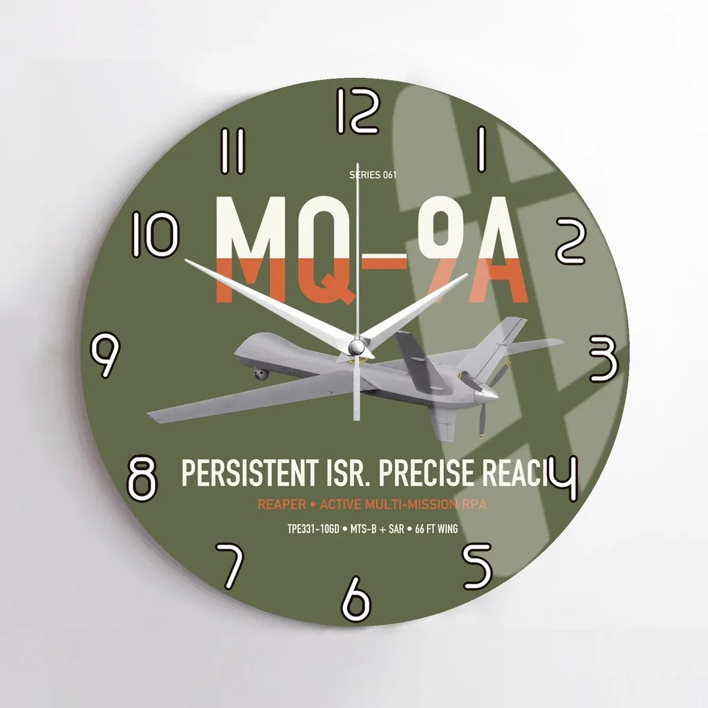 MQ-9A Reaper design on green army no frame wall clock