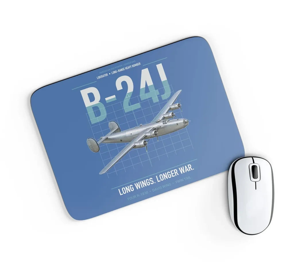 B-24J Liberator design on blue rectangle mouse pad