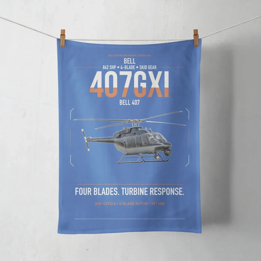 Bell 407GXi design on blue towel