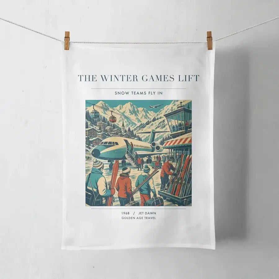 VINTAGE G4130 - The Winter Games Lift - Designed Towels design on white