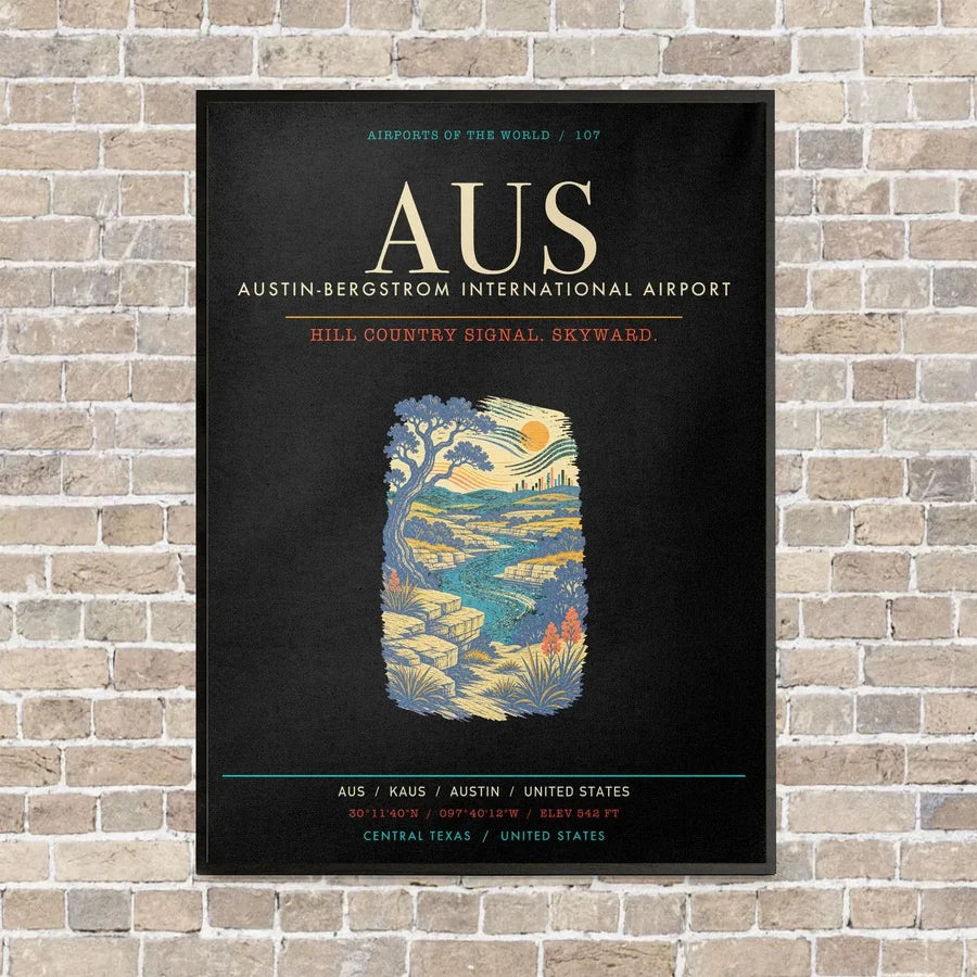 Austin-Bergstrom International Airport AUS - Canvas Framed - Black