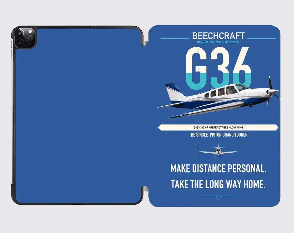 Beechcraft Bonanza G36 design on blue ipad tablet case