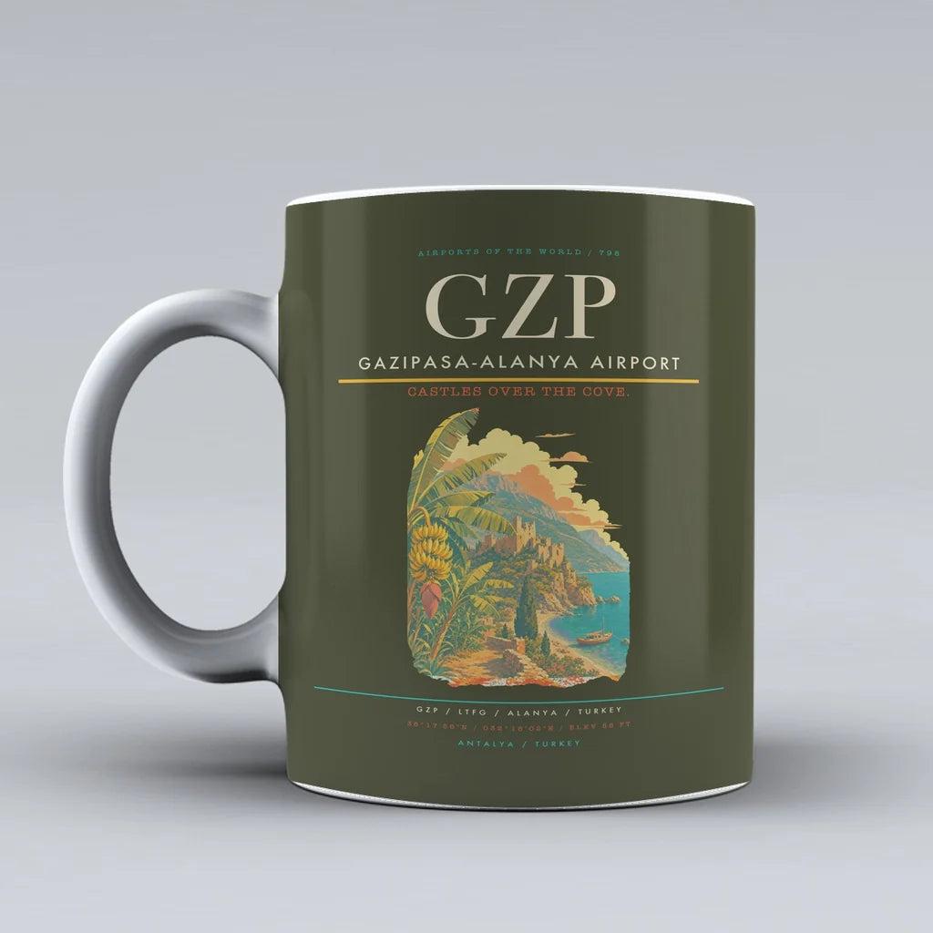Gazipasa-Alanya Airport (GZP) airport code design on green army ceramic mug