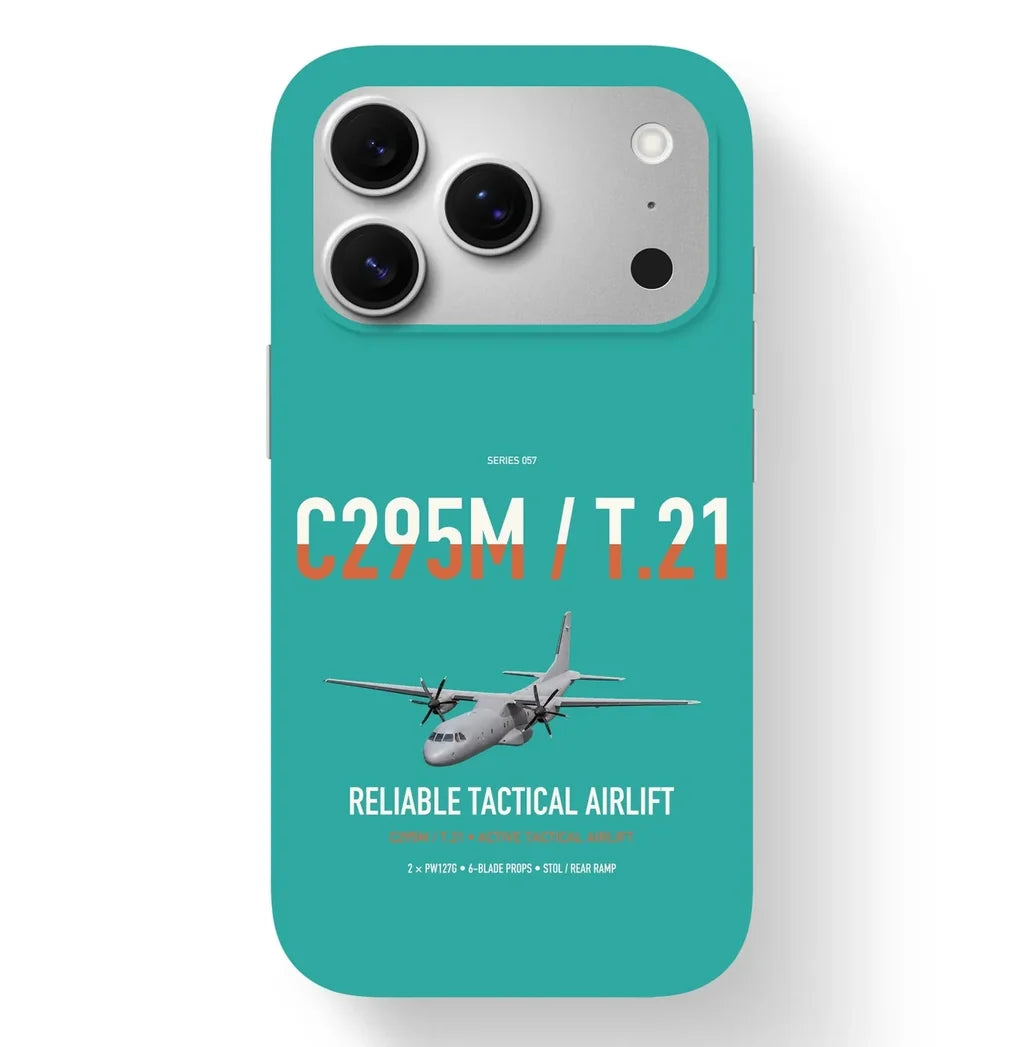 Airbus C295M T.21 design on turquoise magsafe iphone case, for iPhone 17 Pro