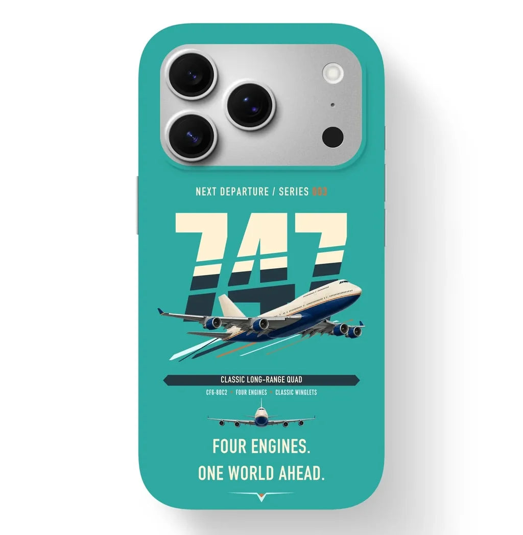 Boeing 747-400 design on turquoise magsafe iphone case