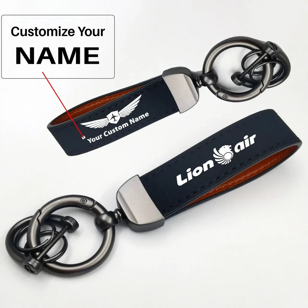 Lion Air Horseshoe Buckle key chain, Navy Blue + Name