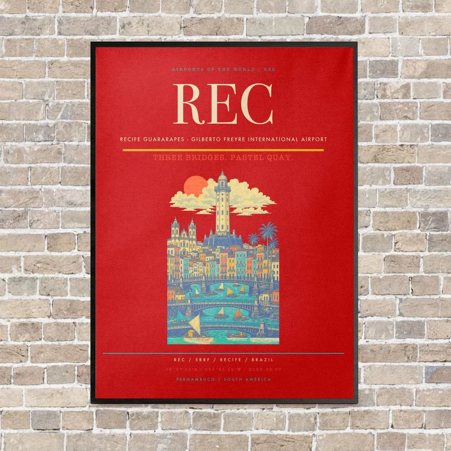 Recife Guararapes - Gilberto Freyre International Airport REC vertical canvas print - framed - red background