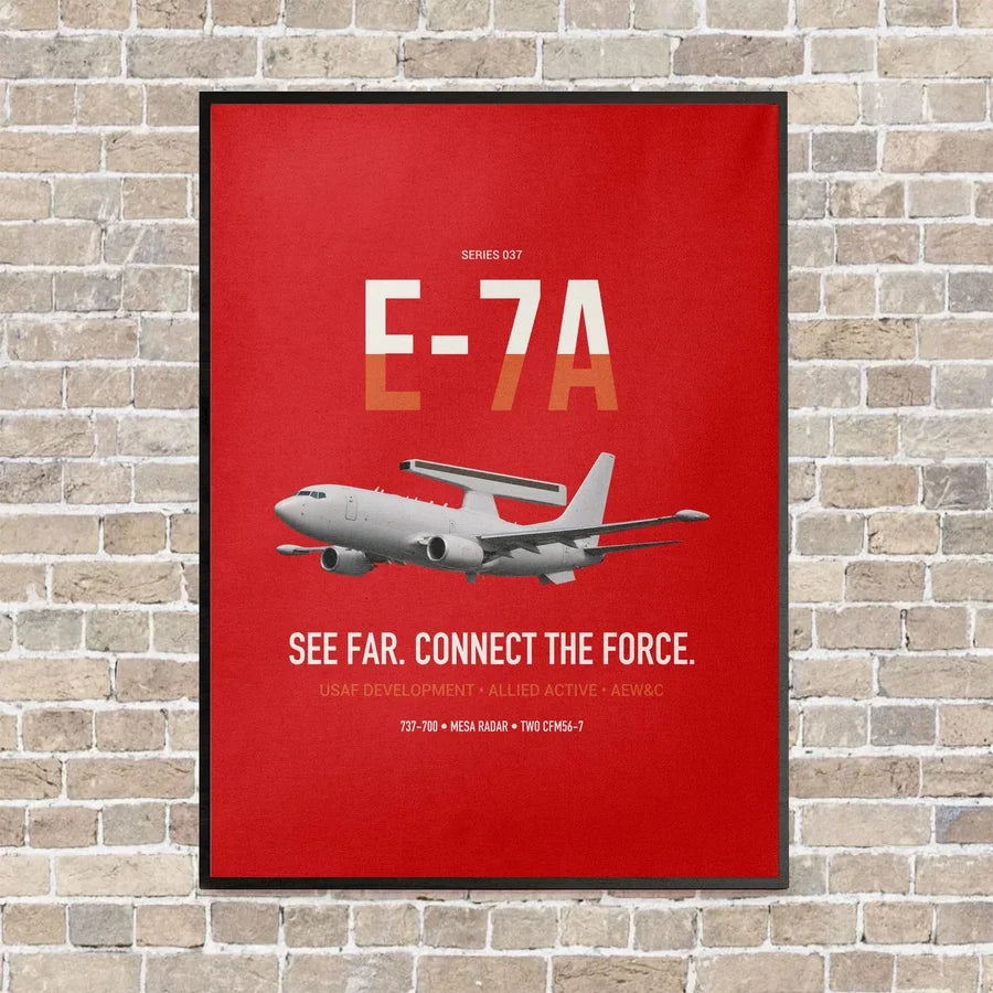 E-7A Wedgetail vertical canvas print - framed - red background