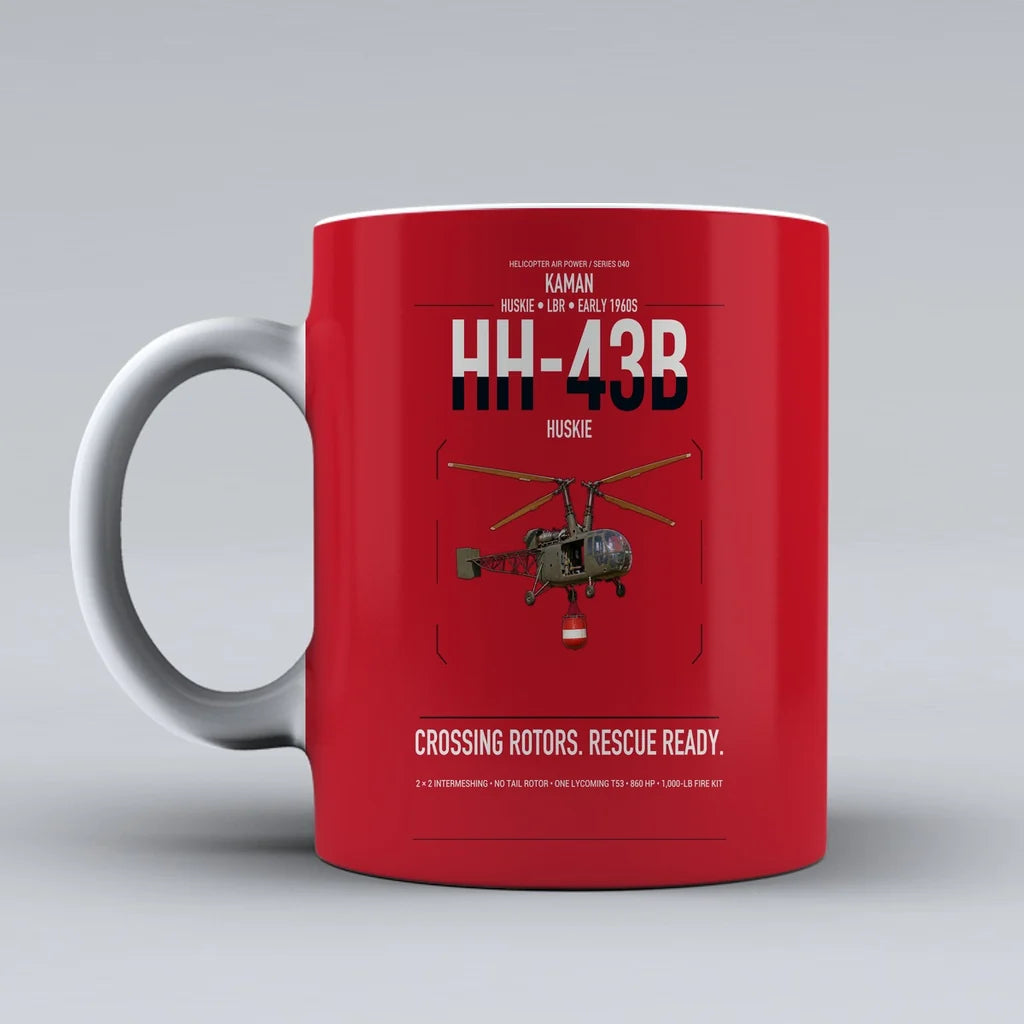 Kaman HH-43B Huskie design on red ceramic mug, double-side print