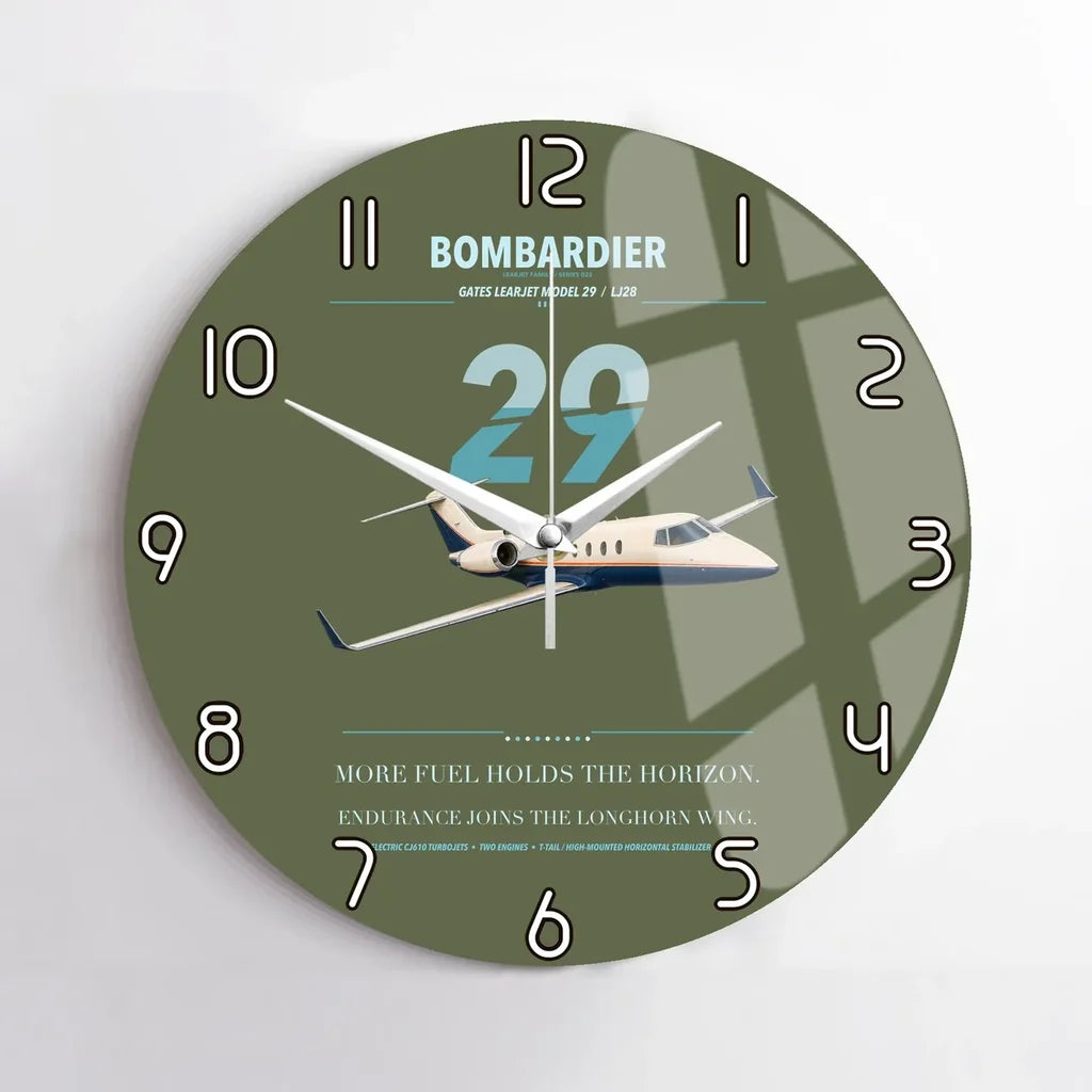 Bombardier Learjet 29 design on green army no frame wall clock