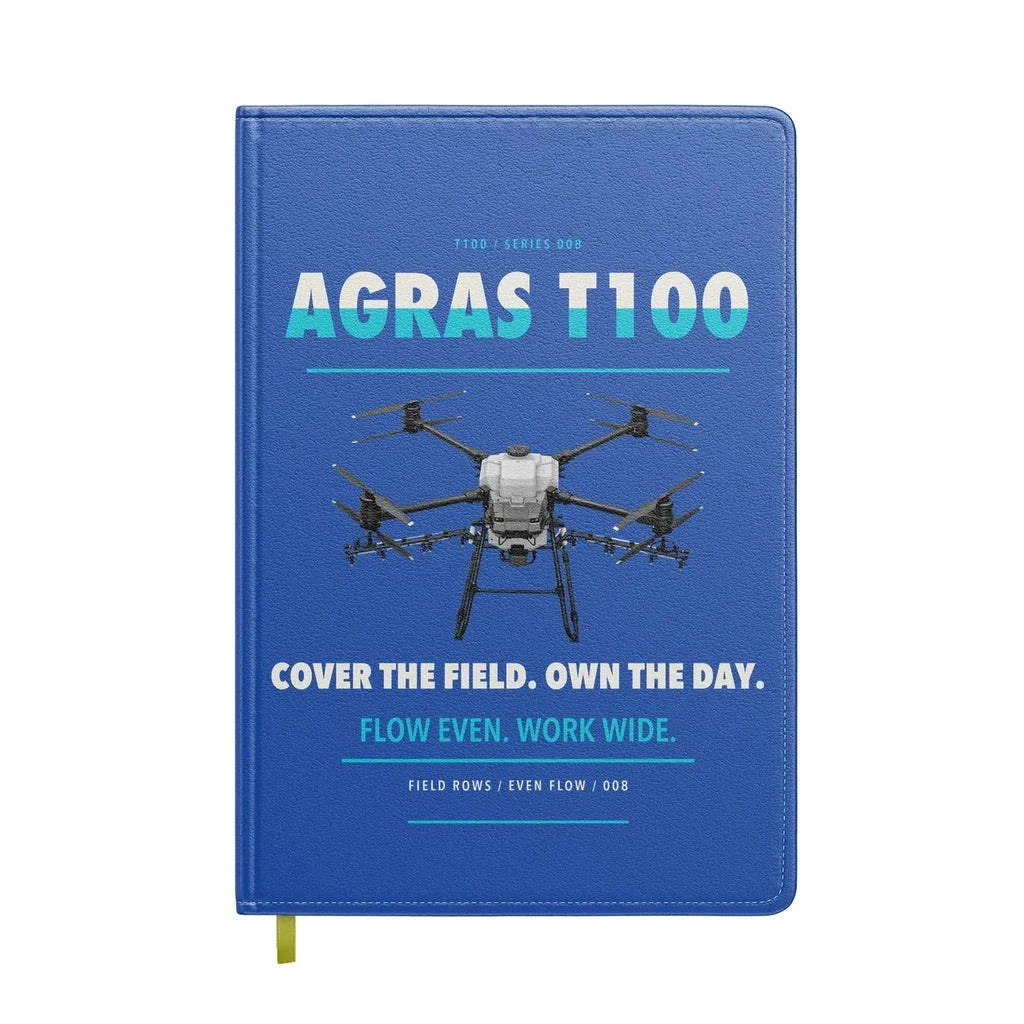 DJI Agras T100 design on blue notebook
