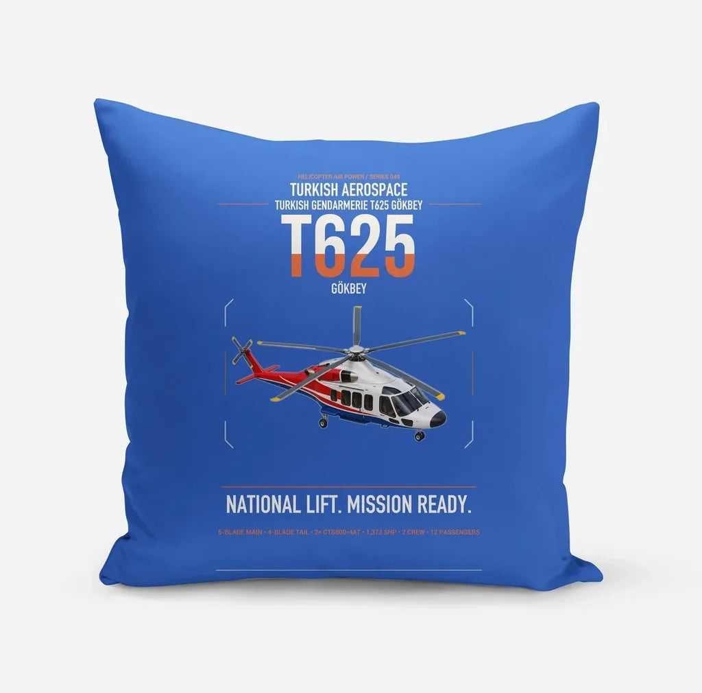 Turkish Aerospace T625 Gökbey design on blue pillow