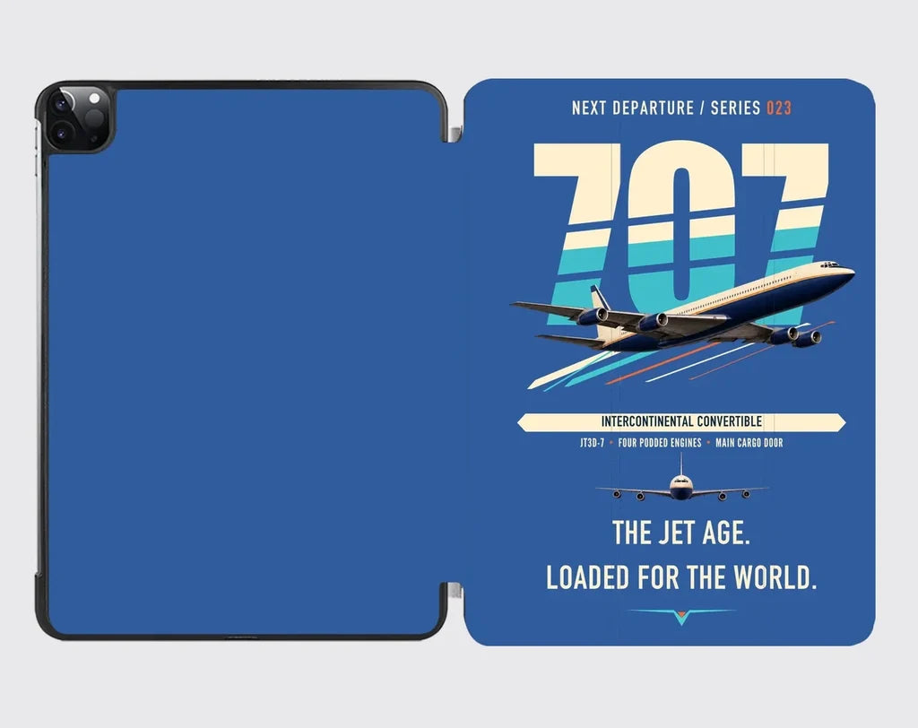 Boeing 707-320C design on blue ipad tablet case