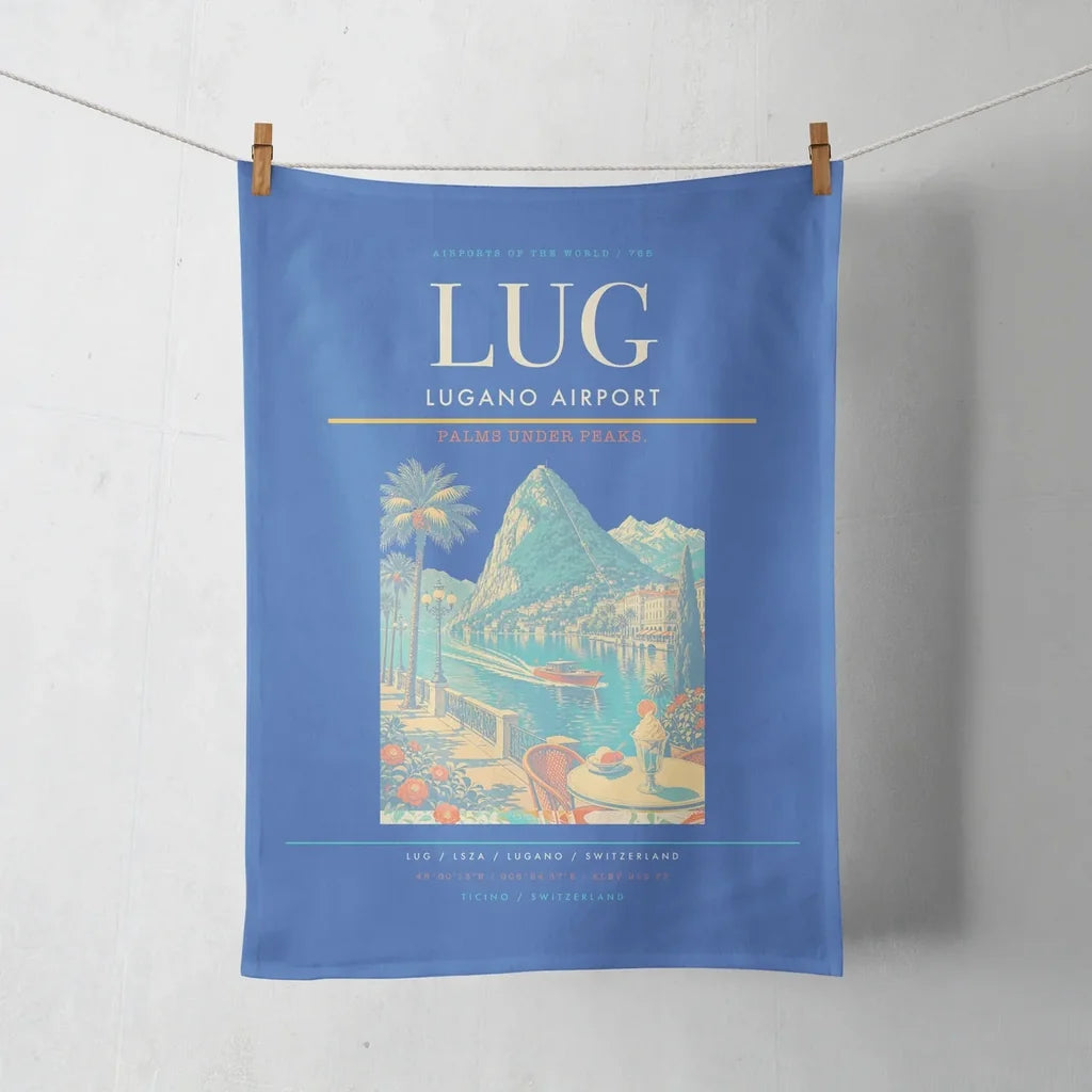 Lugano Airport (LUG) design on blue towel