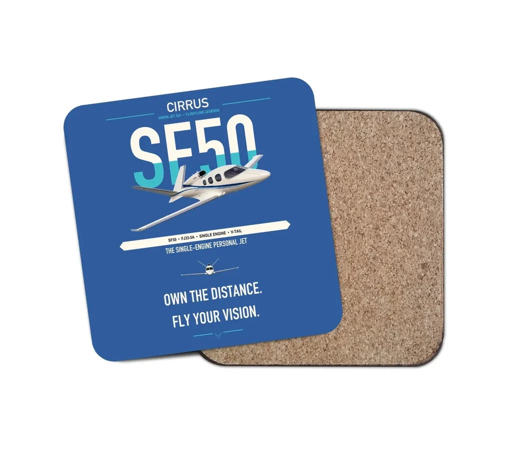Cirrus Vision Jet G2+ design on blue 1 piece coaster