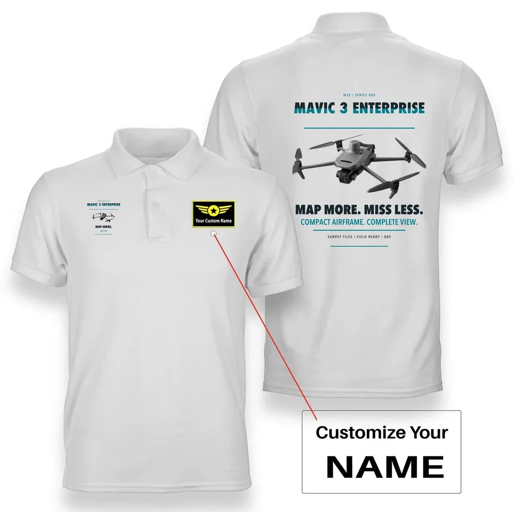 DJI Mavic 3 Enterprise design on white polo with custom name badge