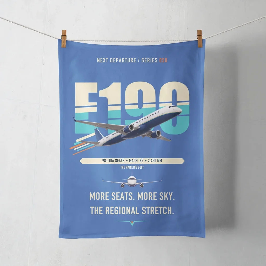Embraer E190 design on blue towel