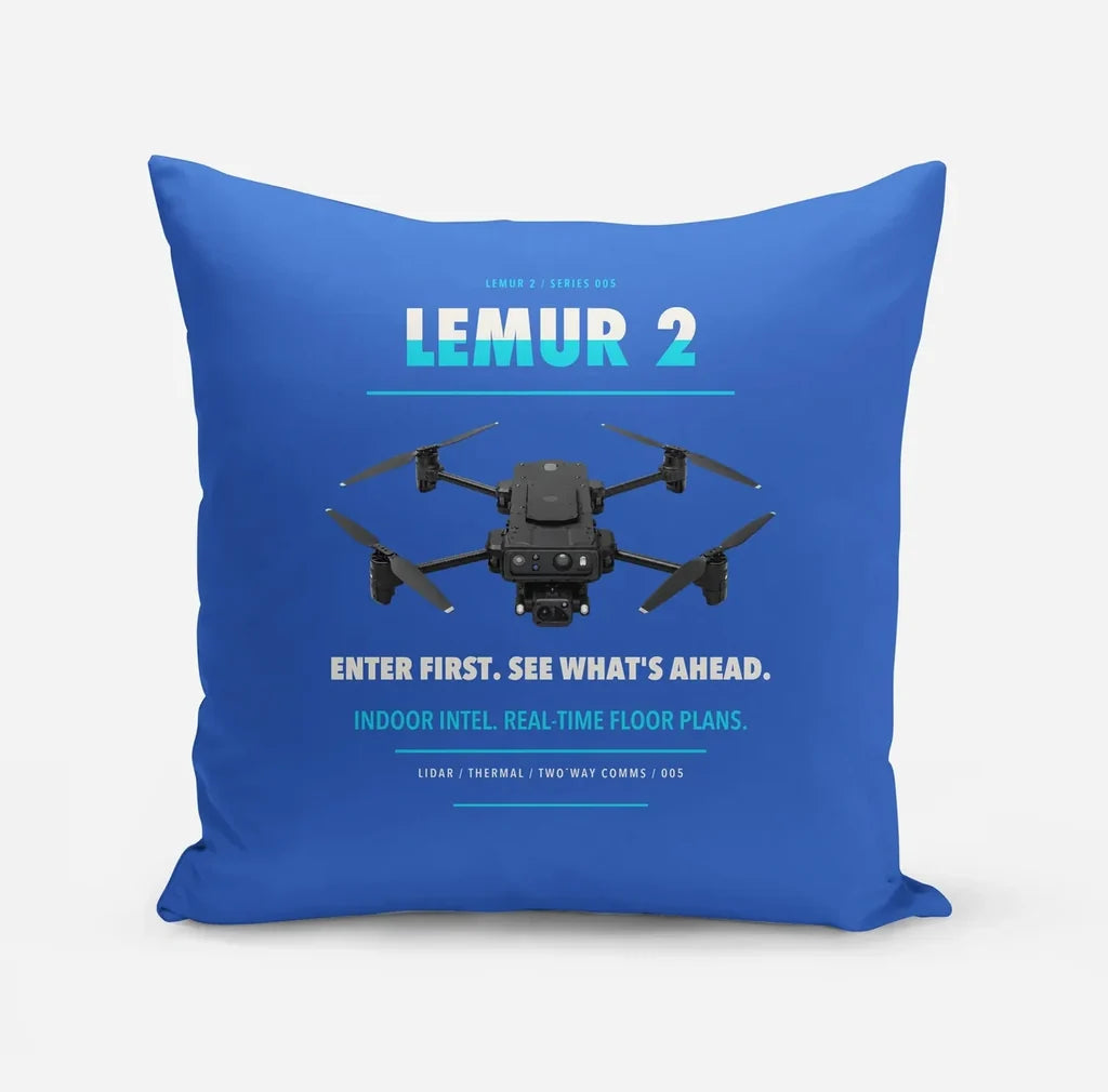 BRINC LEMUR 2 design on blue pillow