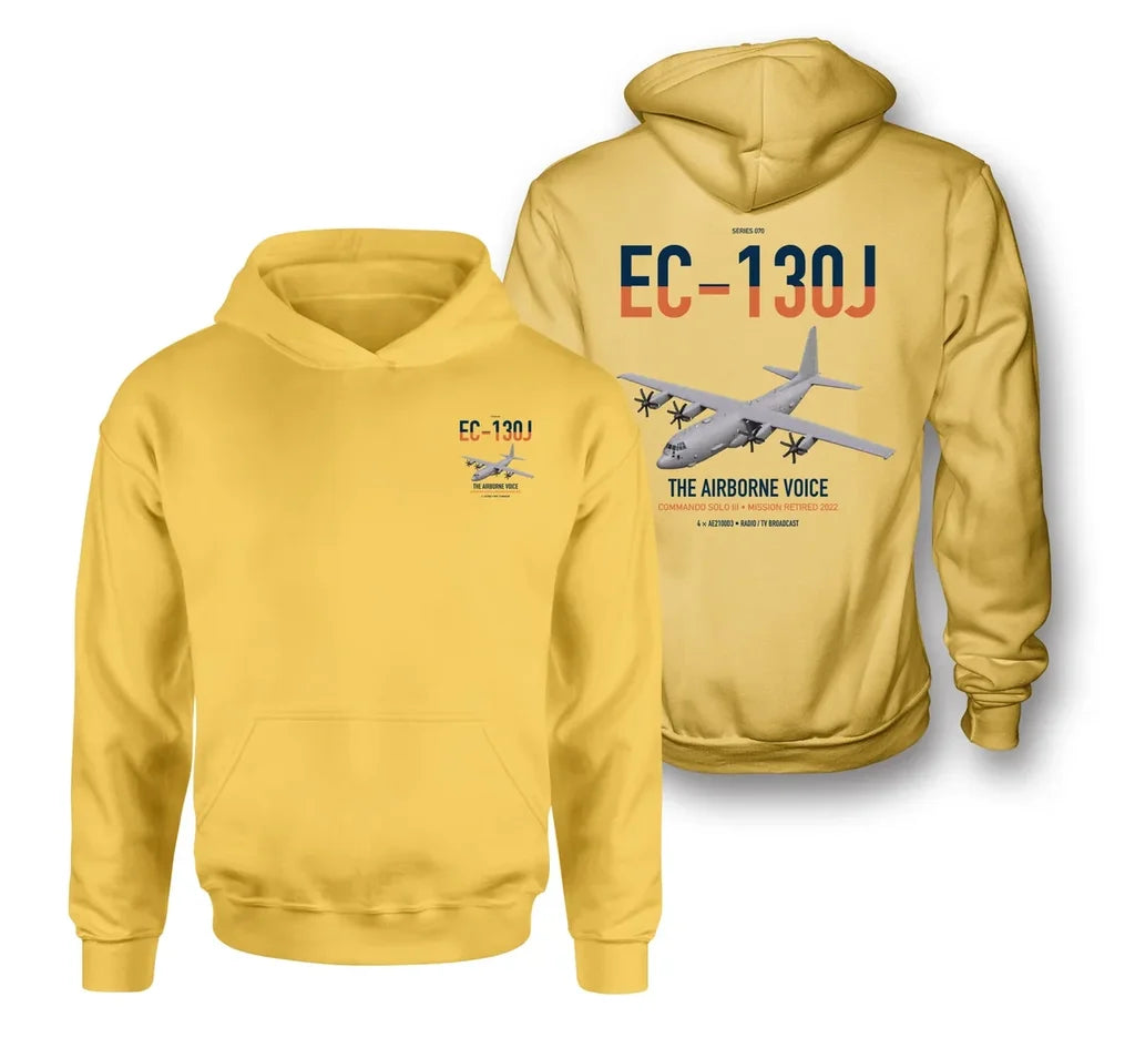EC-130J Commando Solo III design on yellow double-side hoodie, double-side print