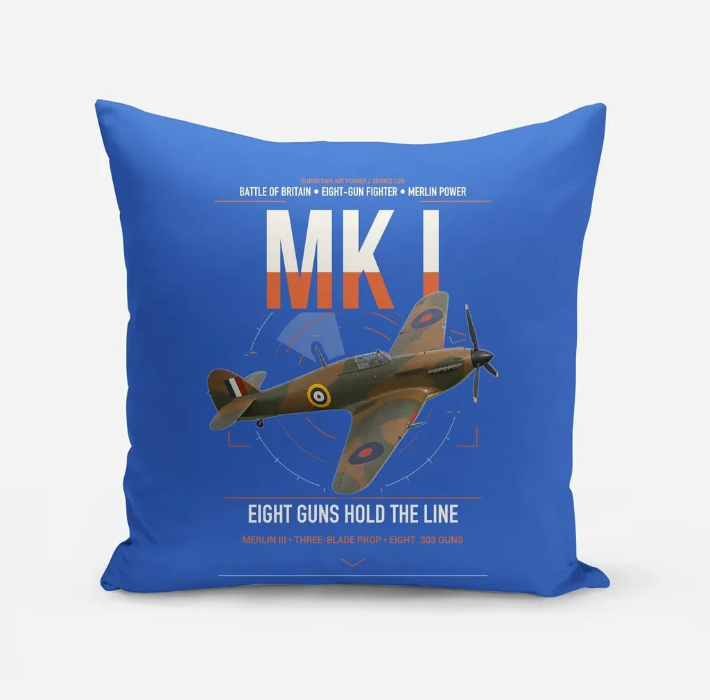 Hawker Hurricane Mk I design on blue pillow