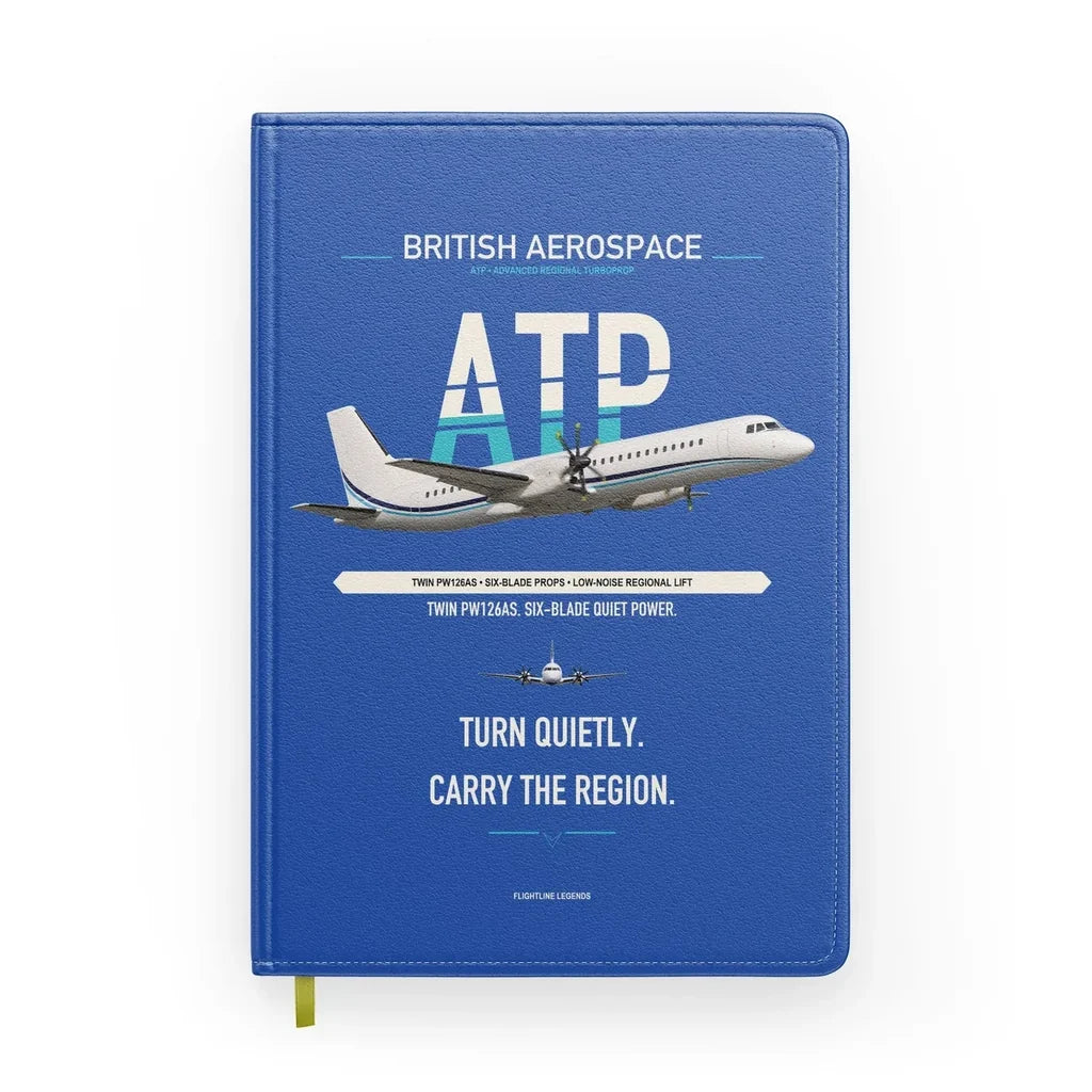 British Aerospace ATP design on blue notebook
