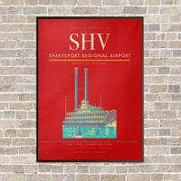 Thumbnail for Shreveport Regional Airport SHV vertical canvas print - framed - red background