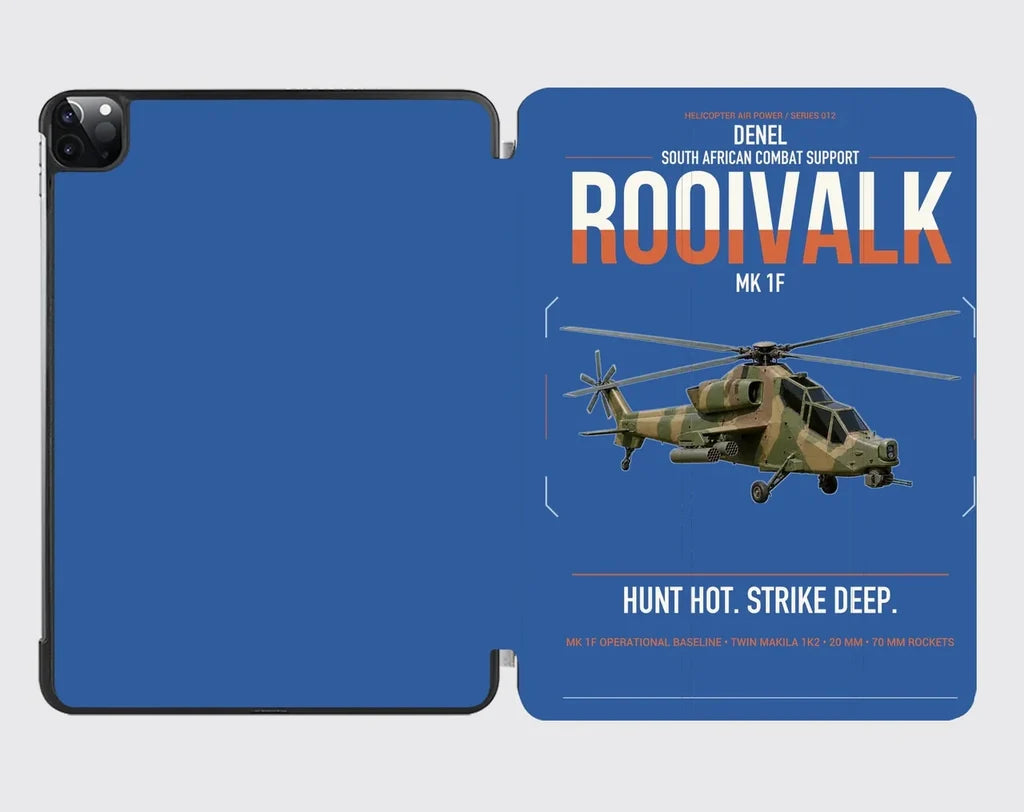 Denel Rooivalk Mk 1F design on blue ipad tablet case