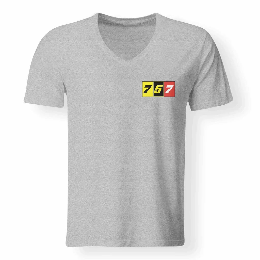 Flat Colourful 757 Designed V-Neck T-Shirts - view 15
