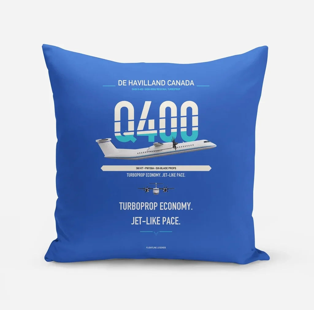 De Havilland Dash 8-400 design on blue pillow
