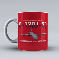Thumbnail for C-130J-30 Super Hercules design on red ceramic mug, double-side print