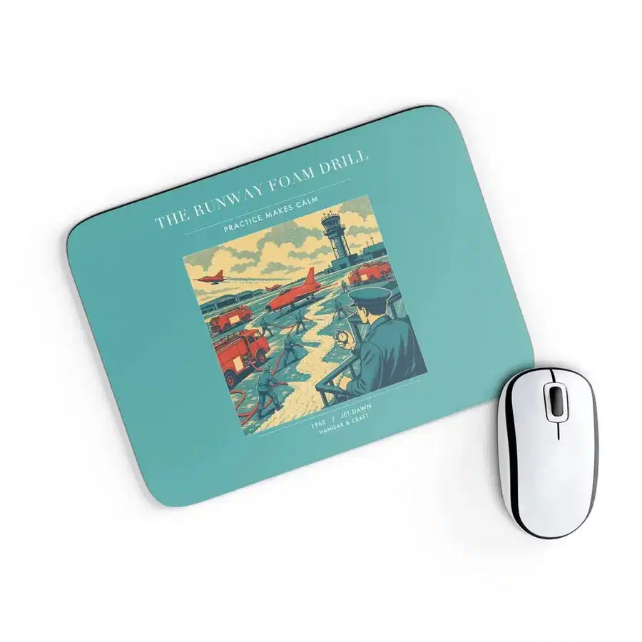VINTAGE G4461 - The Runway Foam Drill - Designed Mouse Pads design on turquoise rectangle