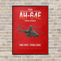 Thumbnail for Boeing AH-64E Apache Guardian vertical canvas print - framed - red background