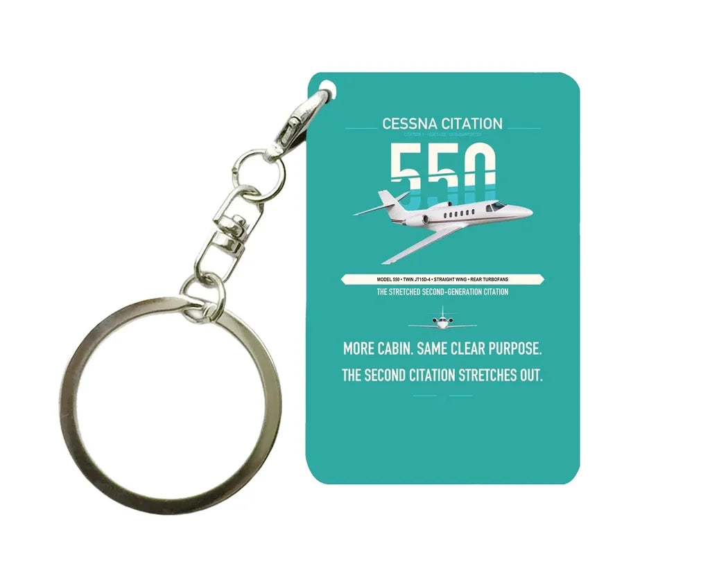 Cessna Citation 550 - Citation II design on turquoise designed key chain, double-side print