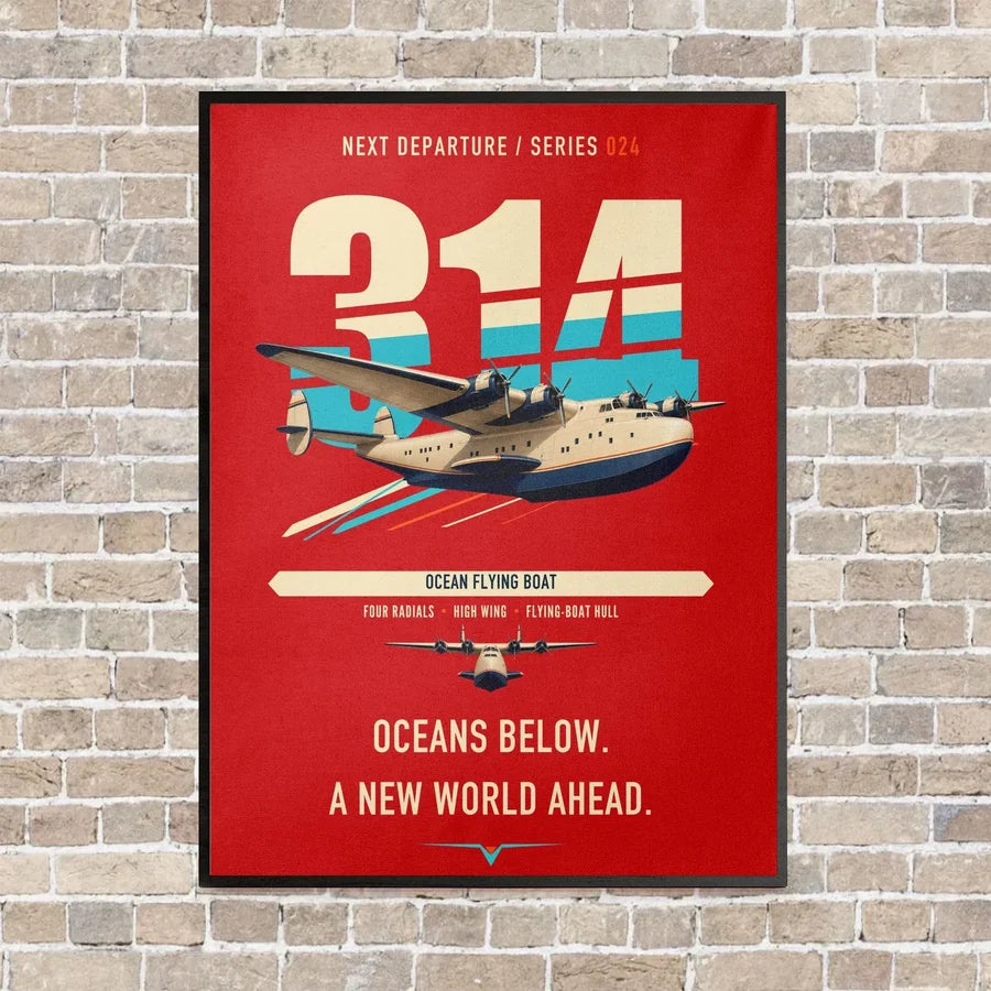 Boeing 314 Clipper vertical canvas print - framed - red background