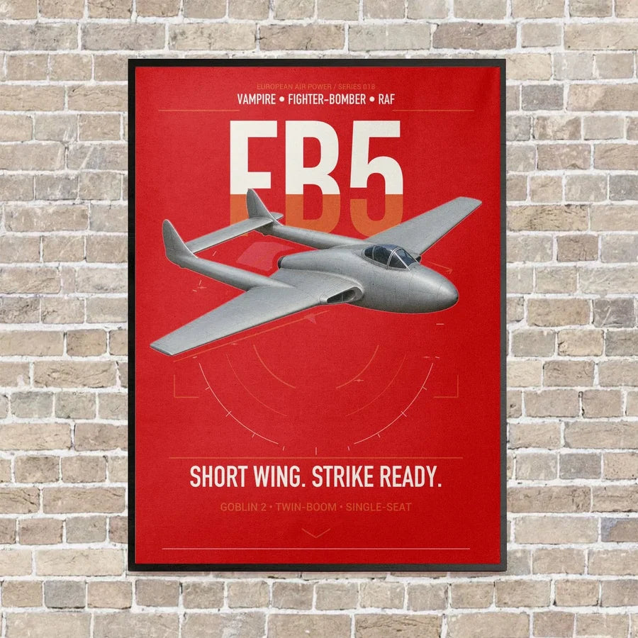de Havilland Vampire FB5 vertical canvas print - framed - red background