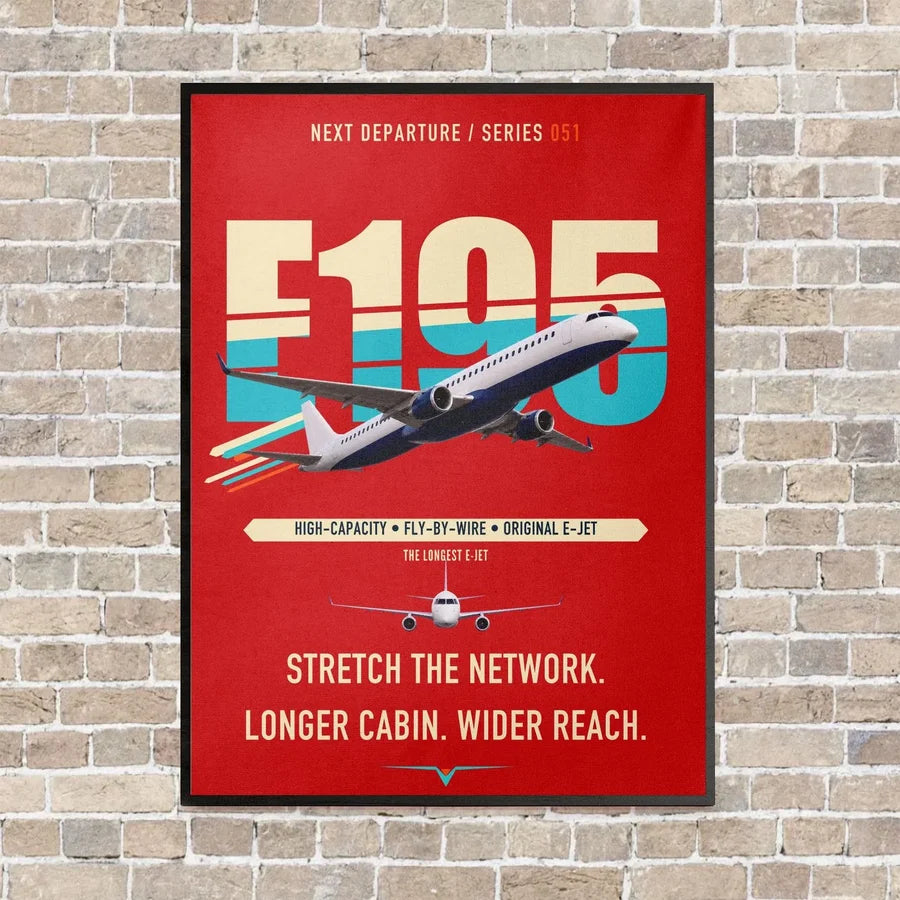 Embraer E195 vertical canvas print - framed - red background