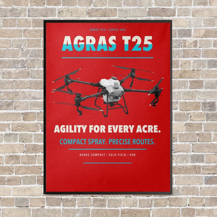 DJI Agras T25 vertical canvas print - framed - red background