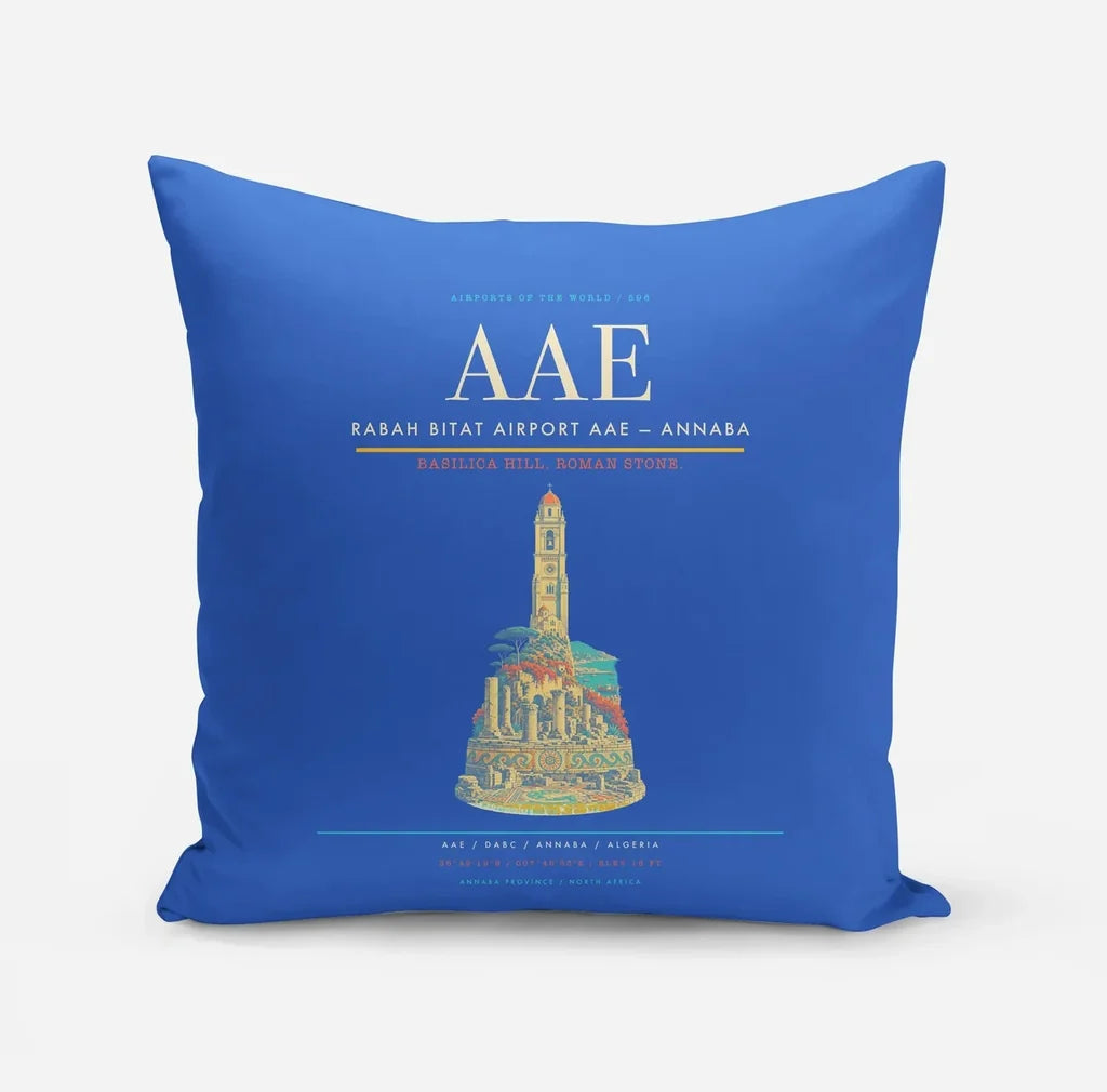 Rabah Bitat Airport (AAE) design on blue pillow