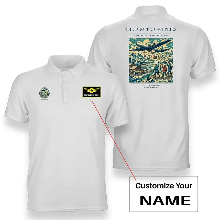 VINTAGE G4234 - The Dropped Supplies - Double-Side Polo T-Shirt design on white+name